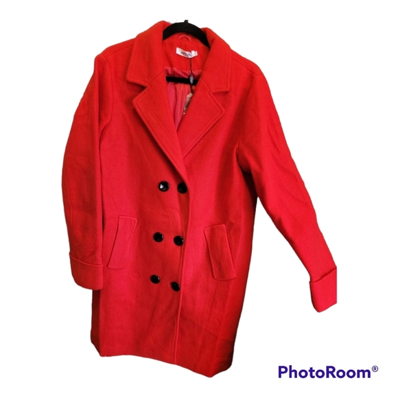 NWT Red Wool Coat xl Double Breasted Pea Coat - Picture 14 of 16